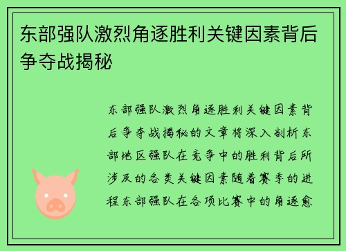 东部强队激烈角逐胜利关键因素背后争夺战揭秘